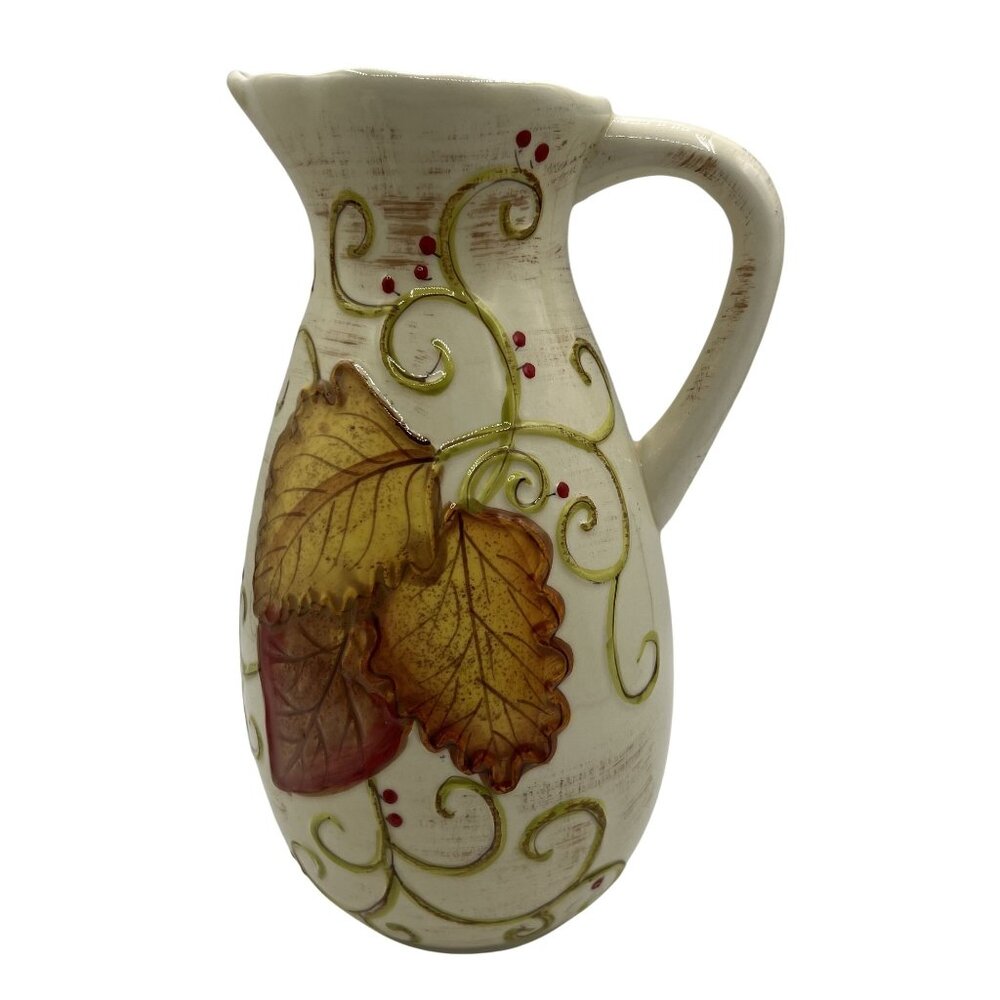 Laurie Gates Ware Decorative Useful Ceramic Pitcher 3D Autumn Leaf Fall Design